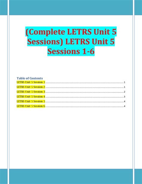 LETRS Units 1 - 4 Summary. . Letrs unit 5 session 5